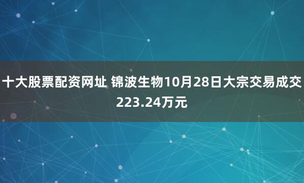 十大股票配资网址 锦波生物10月28日大宗交易成交223.24万元